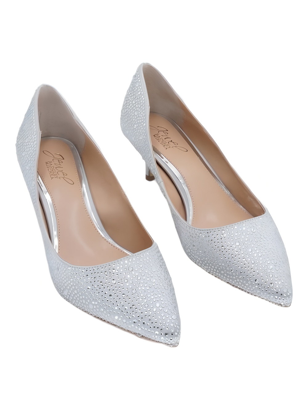 Jewel Badgley Mischka Frenchie Pointed Toe Rhinestone Pumps Silver Size 8M